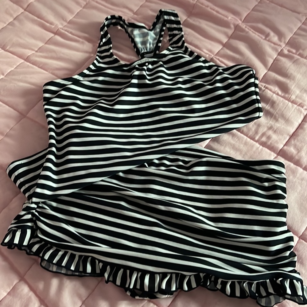 Two piece blue stripe swim suit